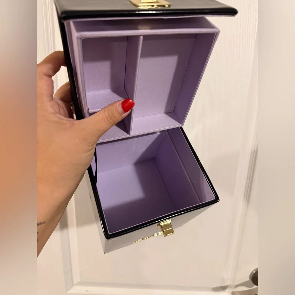 Victoria's Secret Black Patent Box Handbag with Gold Hardware